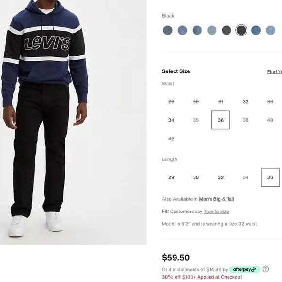 Levi jeans 505 regular black 36/36 - Picture 6 of 6